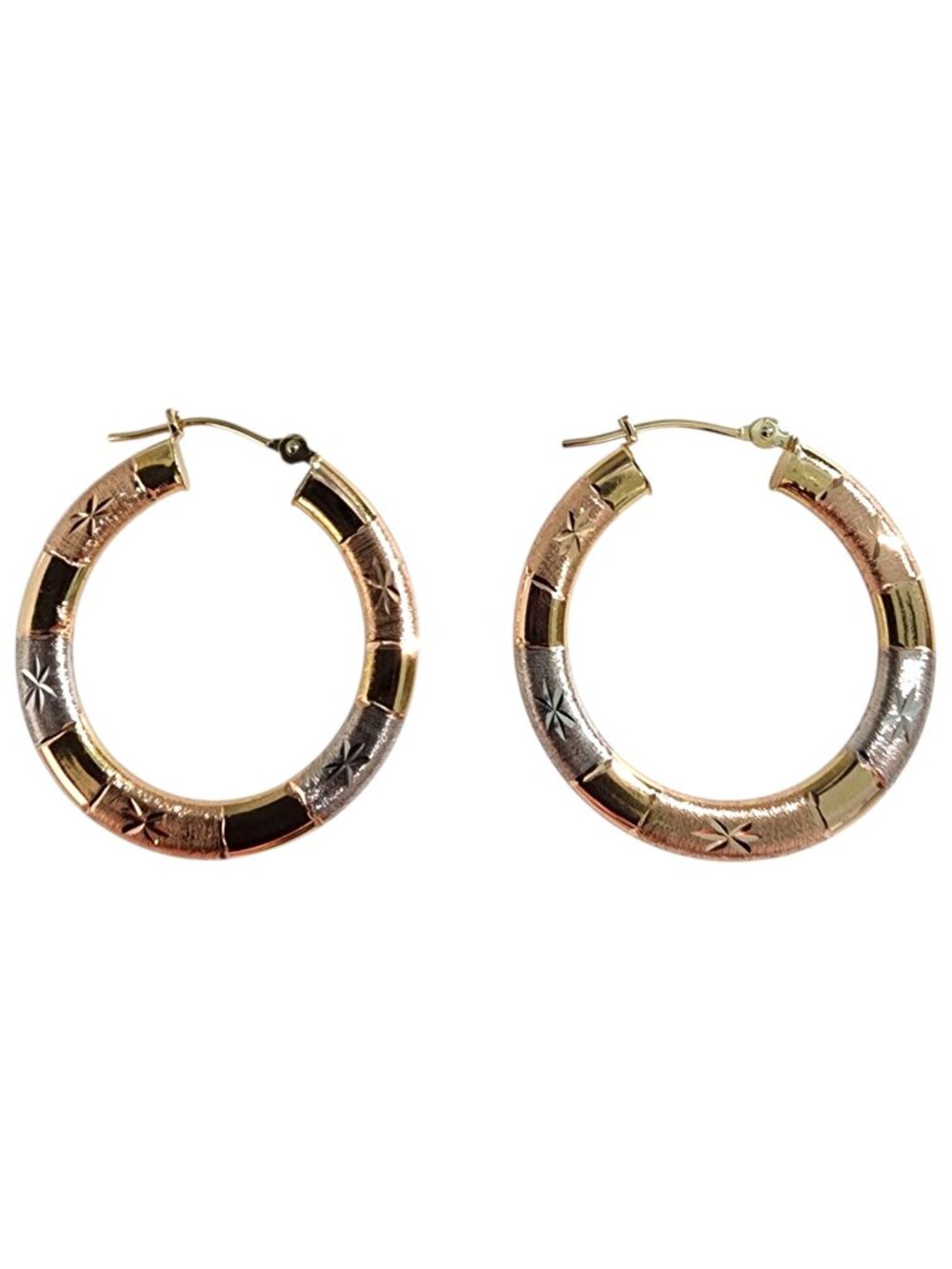 14K Yellow Gold Tri- Color Gold Hoop Earrings #25531